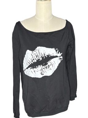 MAGICMK Black Lip Print Long Sleeve Top Size M